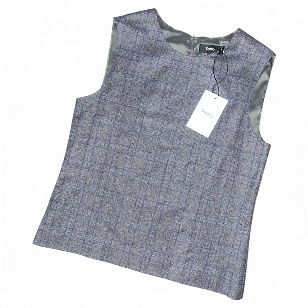 Theory Women’s Wool Checkered Sleeveless Shirt - Size Small